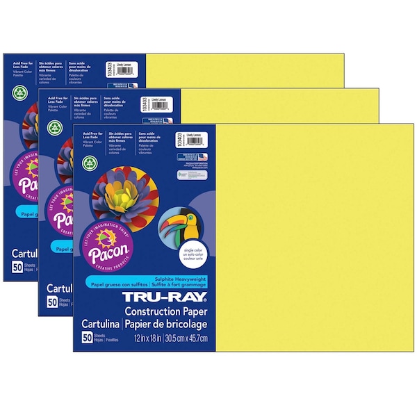 Tru-Ray Construction Paper, Lively Lemon, 12x18, PK150